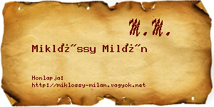 Miklóssy Milán névjegykártya